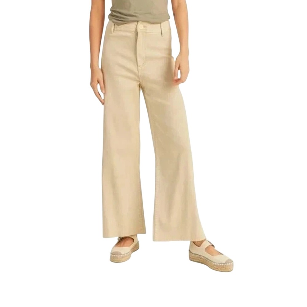 Miou Muse Womens Beige Wide Leg Pant Raw Hemโ Sz S Boho